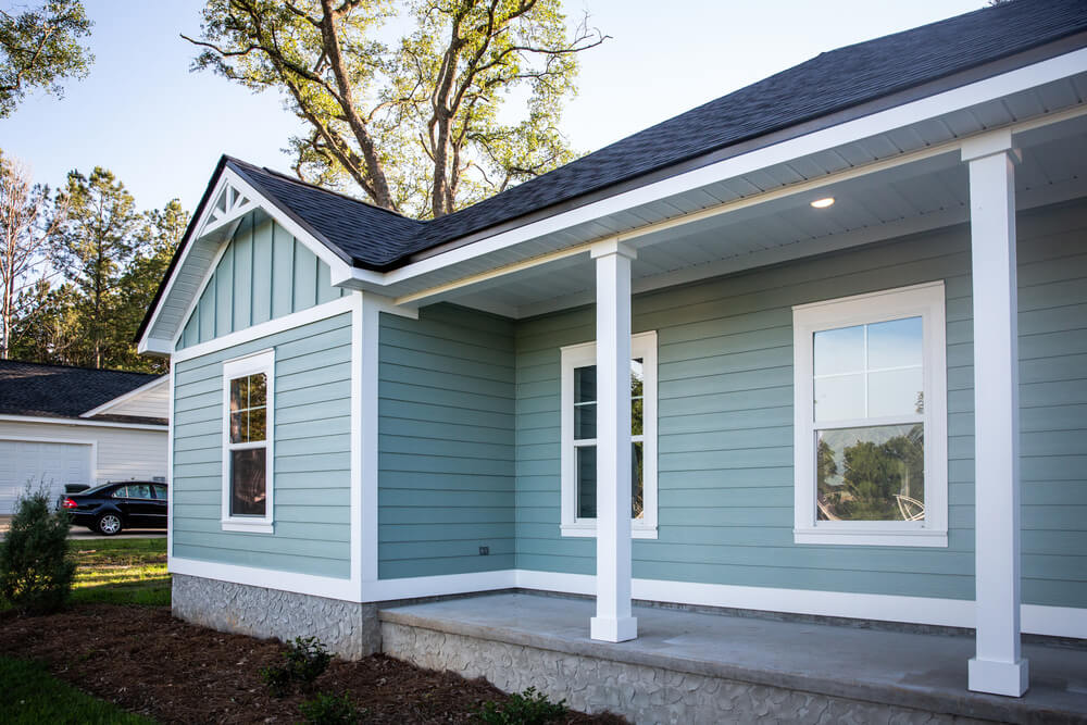 light blue siding house